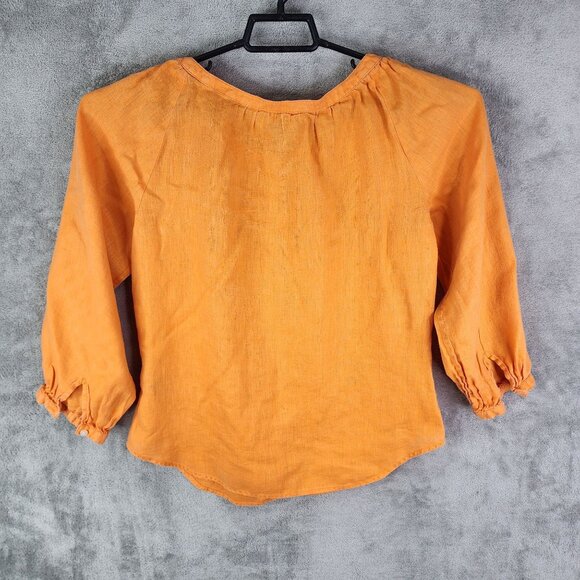 Womens Orange Lauren Ralph Lauren 100% Linen Blouse Top 3/4 Sleeves button up XS - Picture 7 of 10